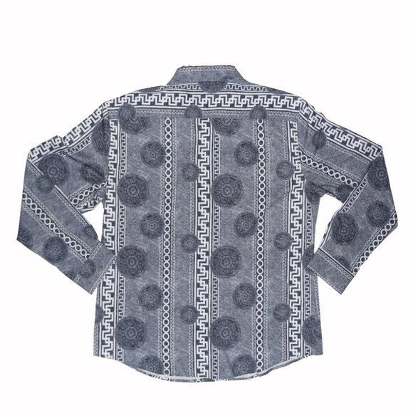 PAVINI Gray Long Sleeve Button Front Geometric Baroque Pattern Shirt Sz XXL - Picture 2 of 7